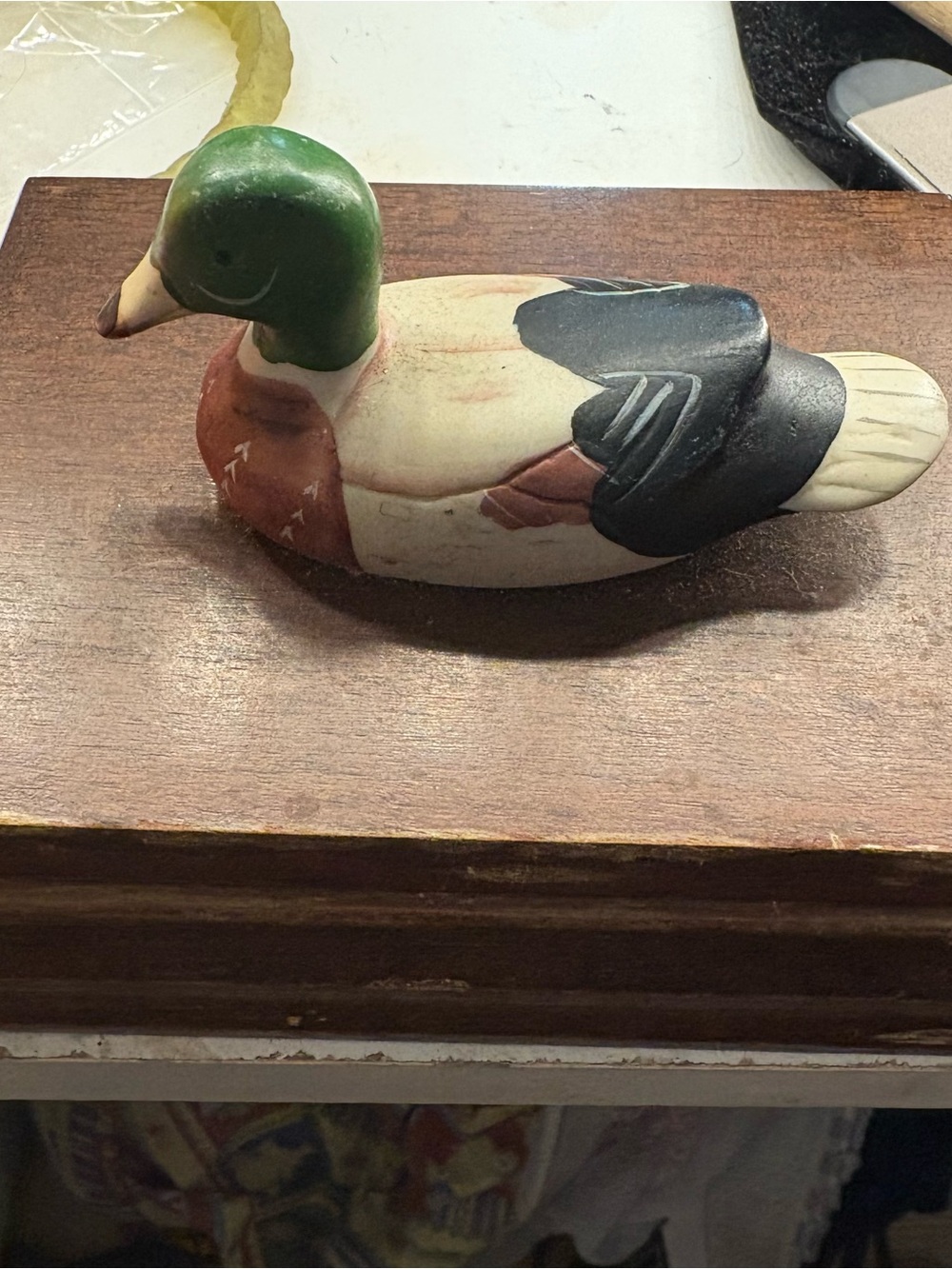 Hand-Painted Mallard Duck Figurine - Green, Brown, Black